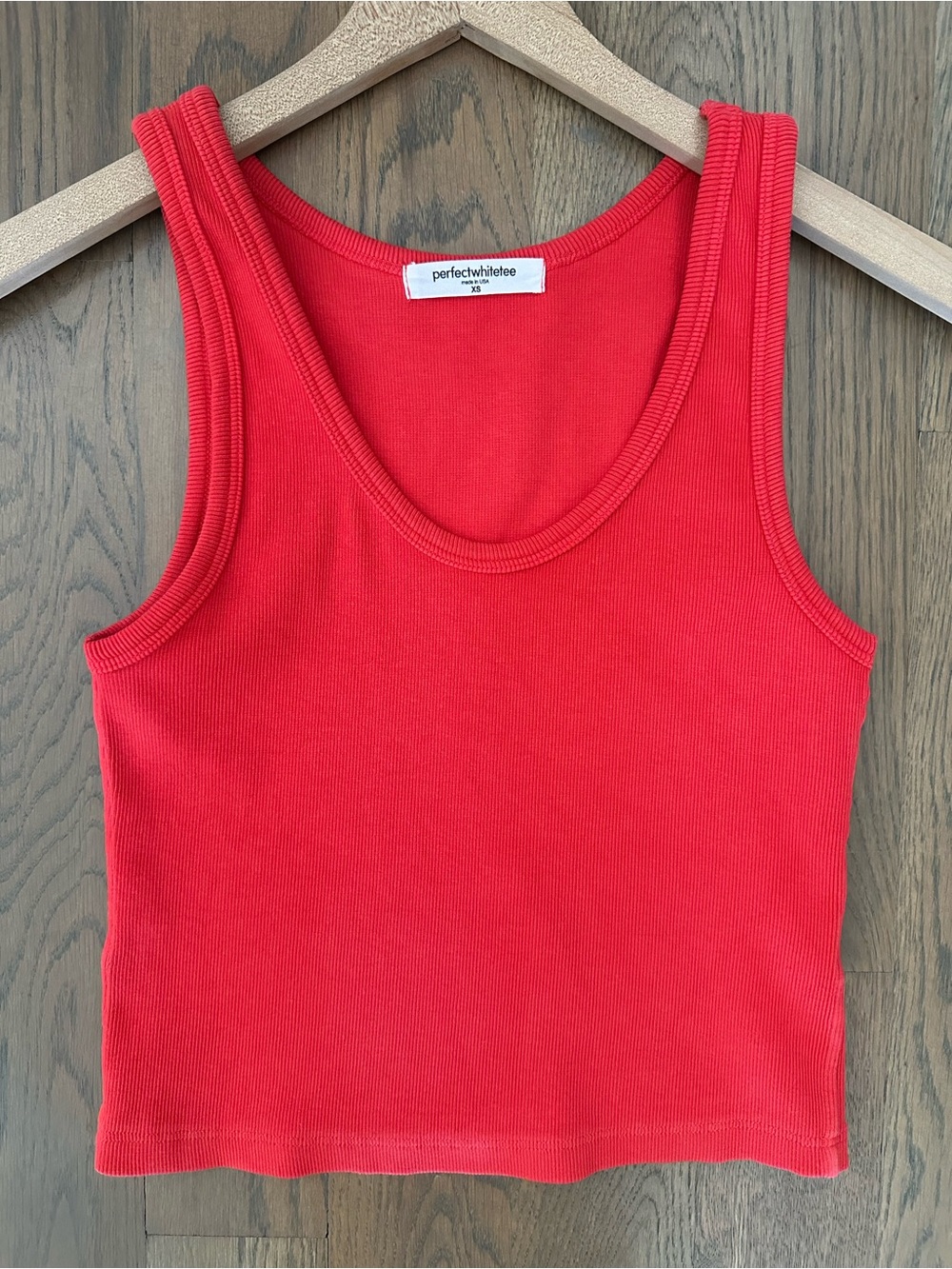Perfectwhitetee Blondie Rib Bra Friendly Crop Tank in Tomato Red XS